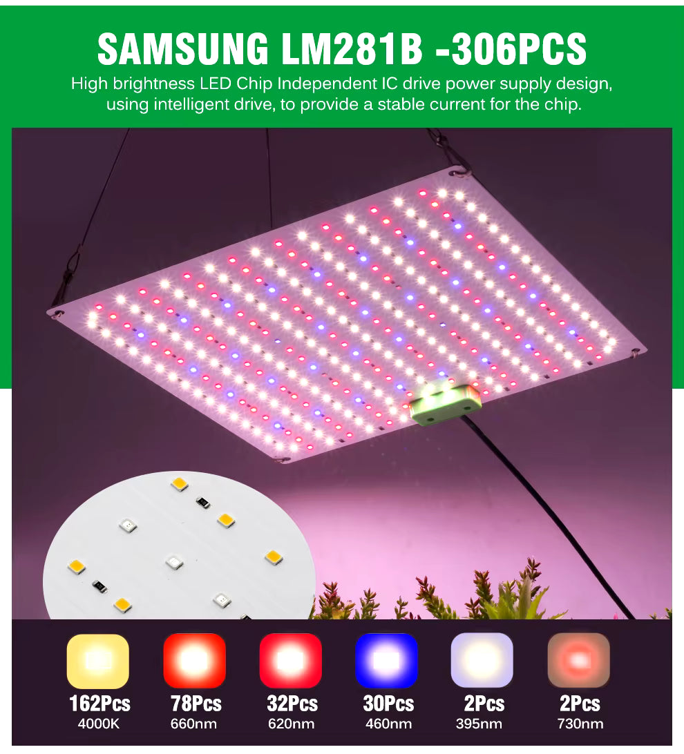 Samsung LM281B LED Grow Light 5 Levels Dimmable 4000K Full Spectrum Indoor plant