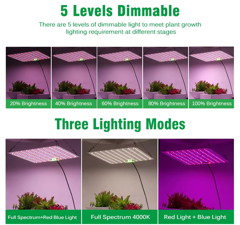 Samsung LM281B LED Grow Light 5 Levels Dimmable 4000K Full Spectrum Indoor plant