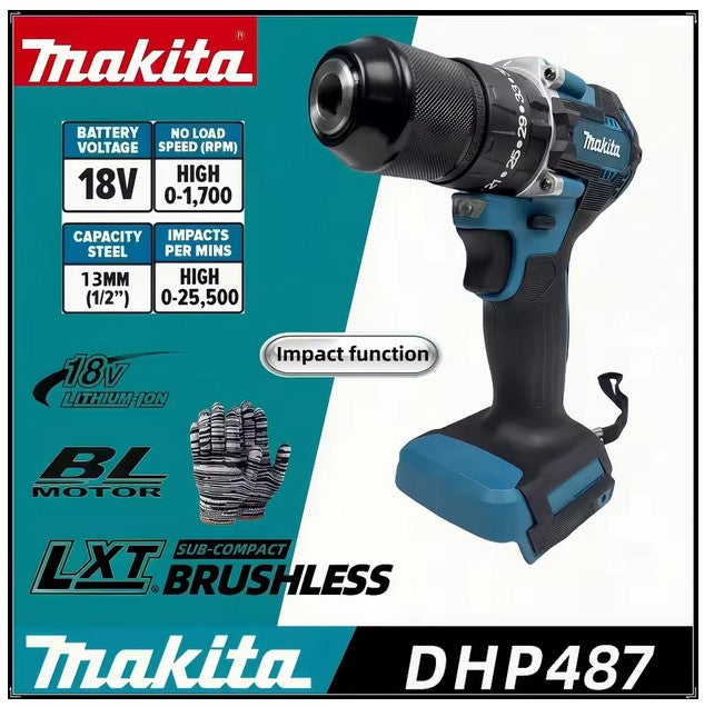 Makita DHP487 18V LXT Brushless Cordless Combi Hammer Drill, Bare Tool ONLY