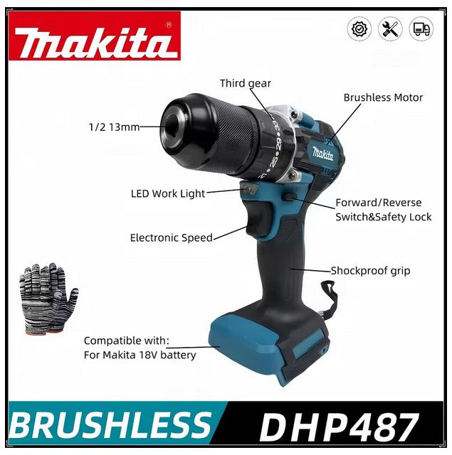 Makita DHP487 18V LXT Brushless Cordless Combi Hammer Drill, Bare Tool ONLY