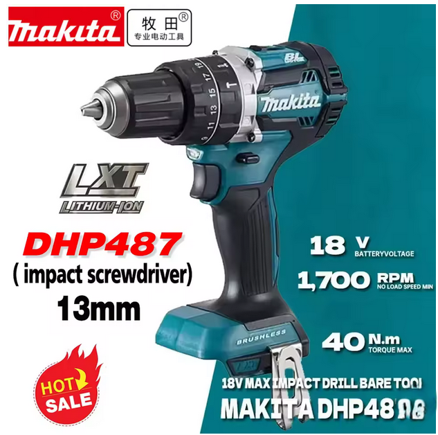 Makita DHP487 18V LXT Brushless Cordless Combi Hammer Drill, Bare Tool ONLY