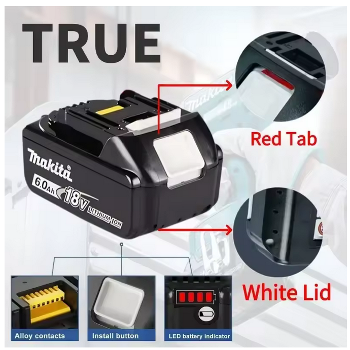 Makita BL1860 18V 6.0Ah Li-Ion LXT Battery - Genuine Replacement Battery