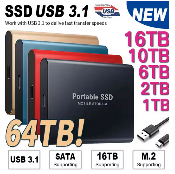 External SSD Hard Drive - USB 3.1 High-Speed Storage for PC, Laptop & Phone