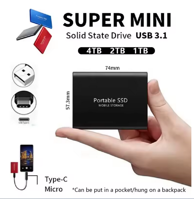 External SSD Hard Drive - USB 3.1 High-Speed Storage for PC, Laptop & Phone