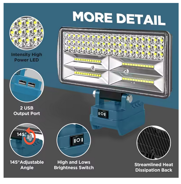 8" LED Work Light for Makita 18V Battery - 96W 12000LM with Dual USB Ports