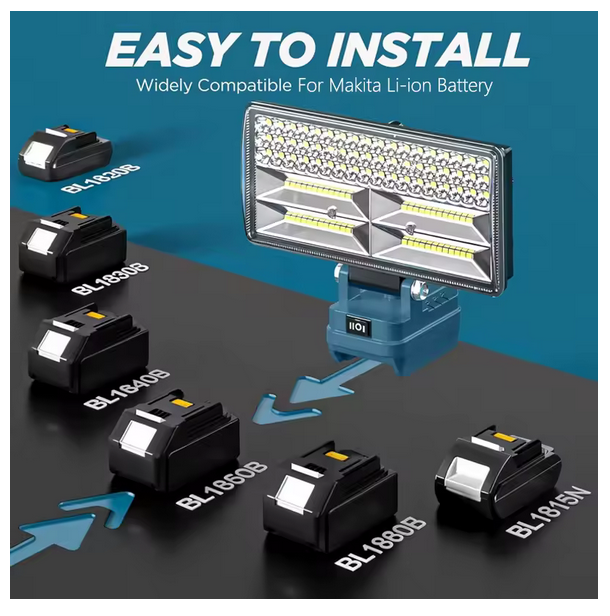 8" LED Work Light for Makita 18V Battery - 96W 12000LM with Dual USB Ports
